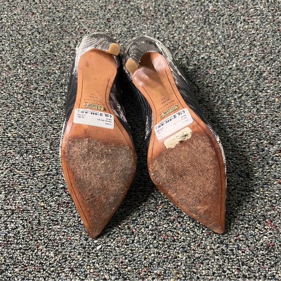 SCHUTZ Grey Black White Metallic Leather Snakeskin Print Pumps Stiletto Heel 6.5 - Picture 15 of 16